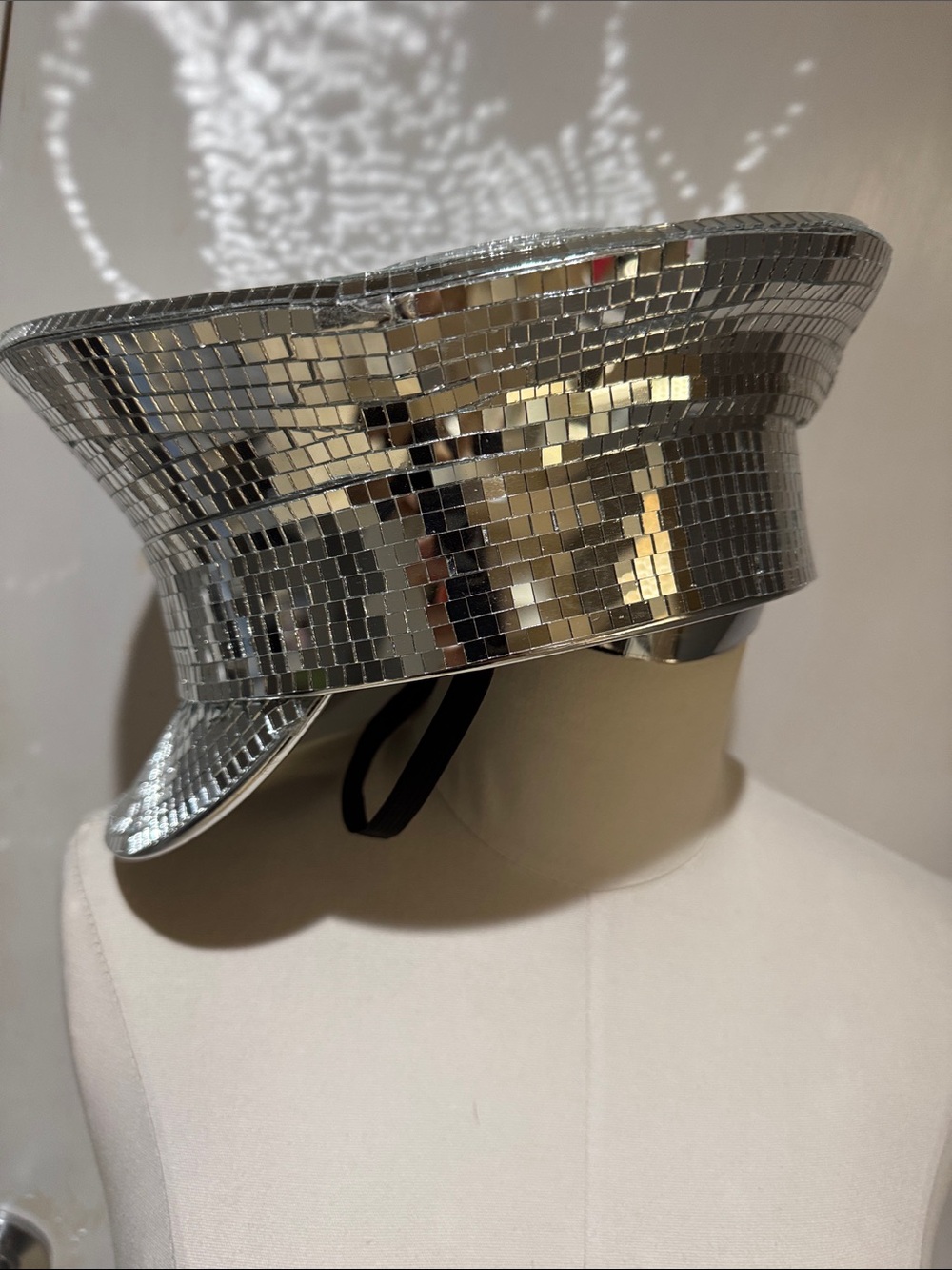 Silver Mirrored Sequin Visor Hat for Women